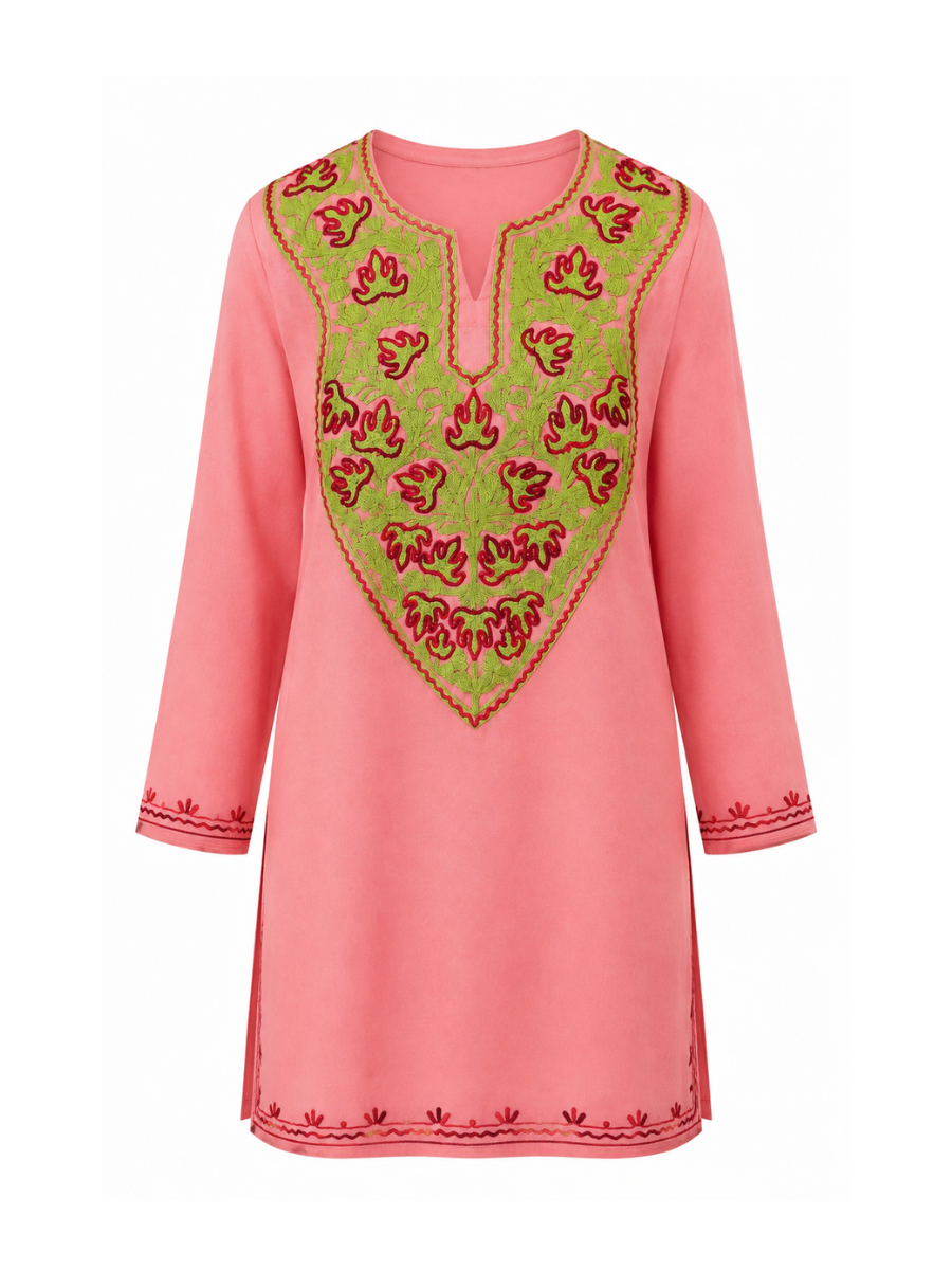 Noor : Aari embroidery summer kurti | Pink
